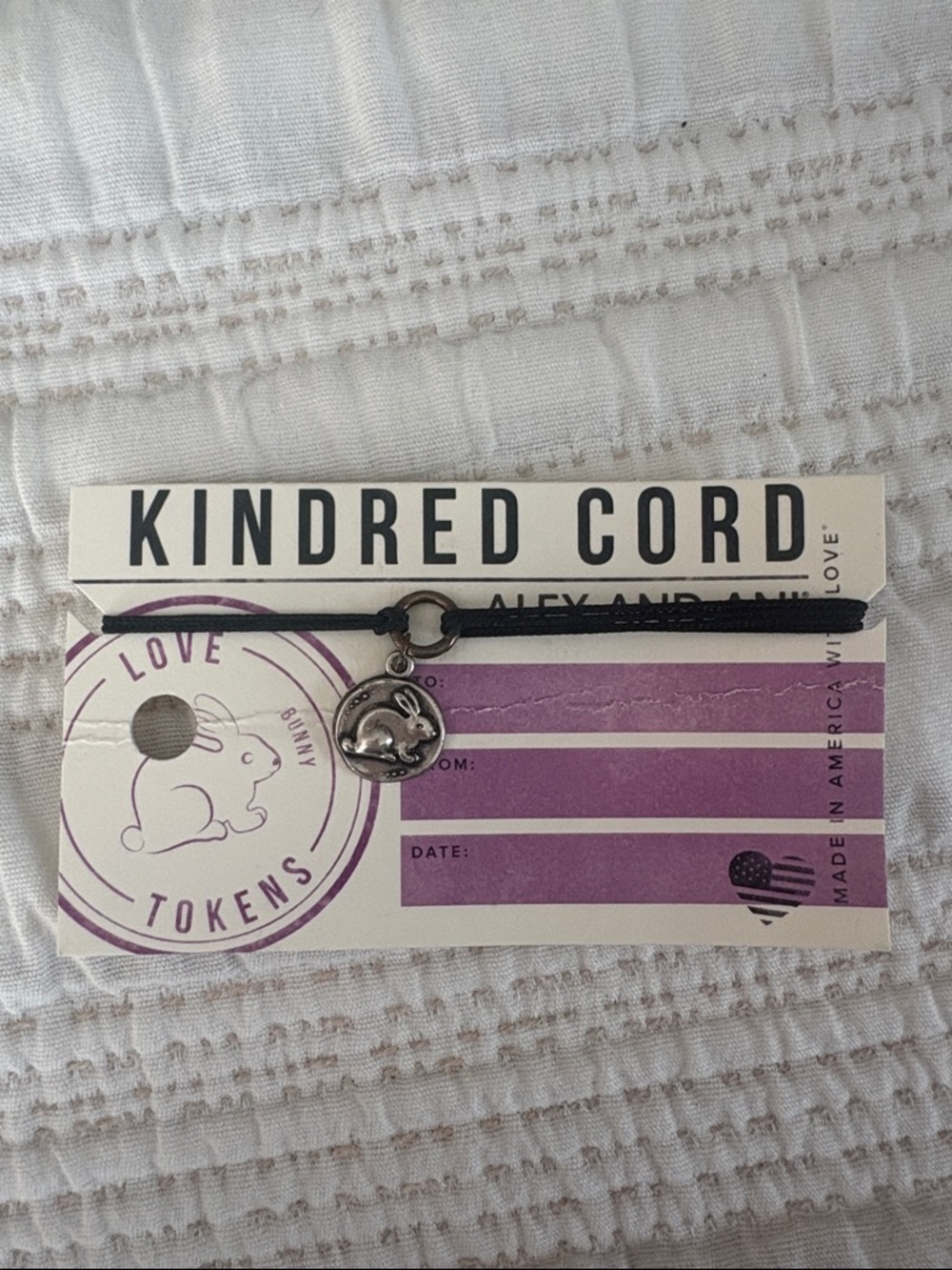 Alex and Ani Black Kindred Cord Bracelet with Silver Bunny Charm